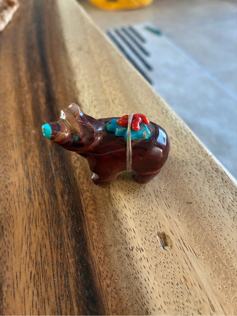 Authentic Native American Bear Fetish With Turquoise & Coral